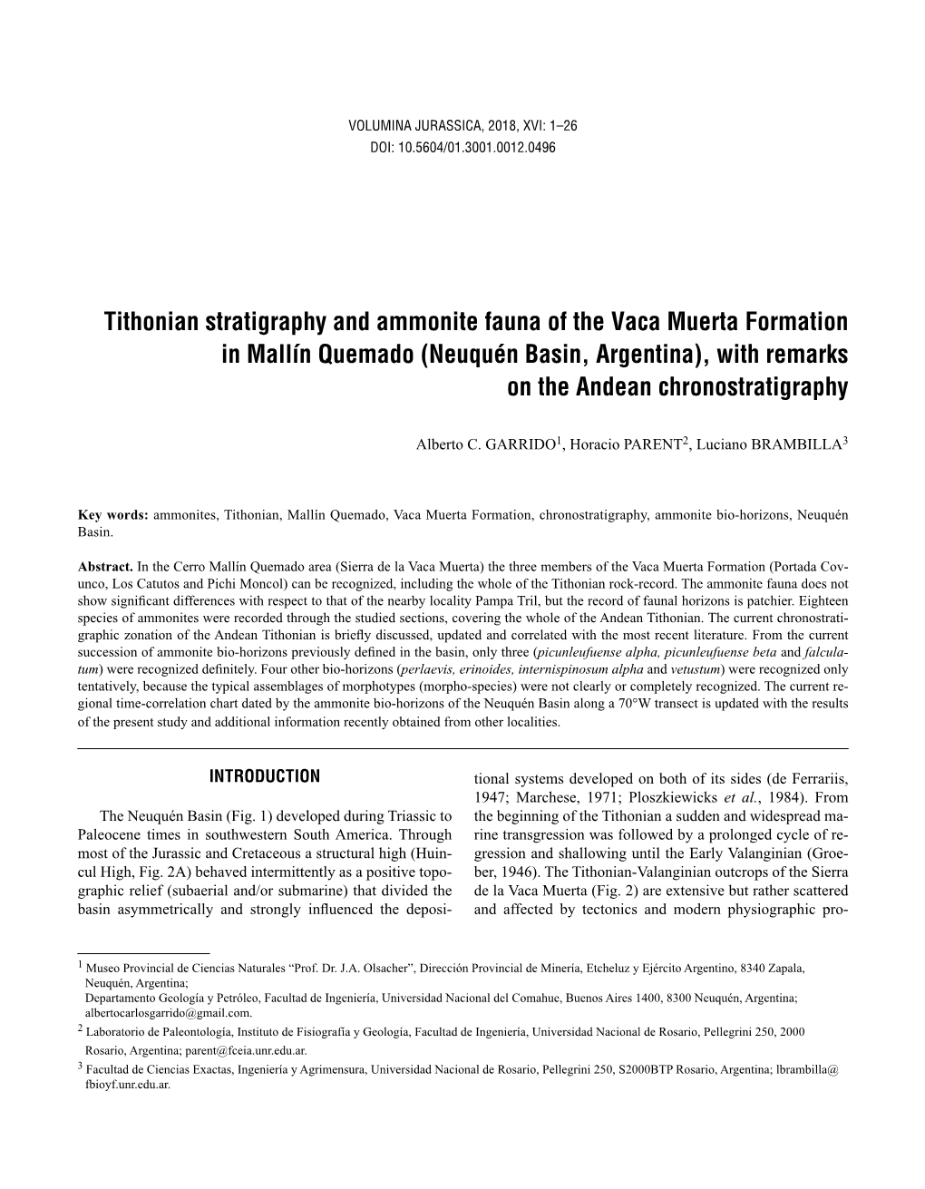 Tithonian Stratigraphy and Ammonite Fauna of the Vaca Muerta Formation in Mallín Quemado (Neuquén Basin, Argentina), with Remarks on the Andean Chronostratigraphy