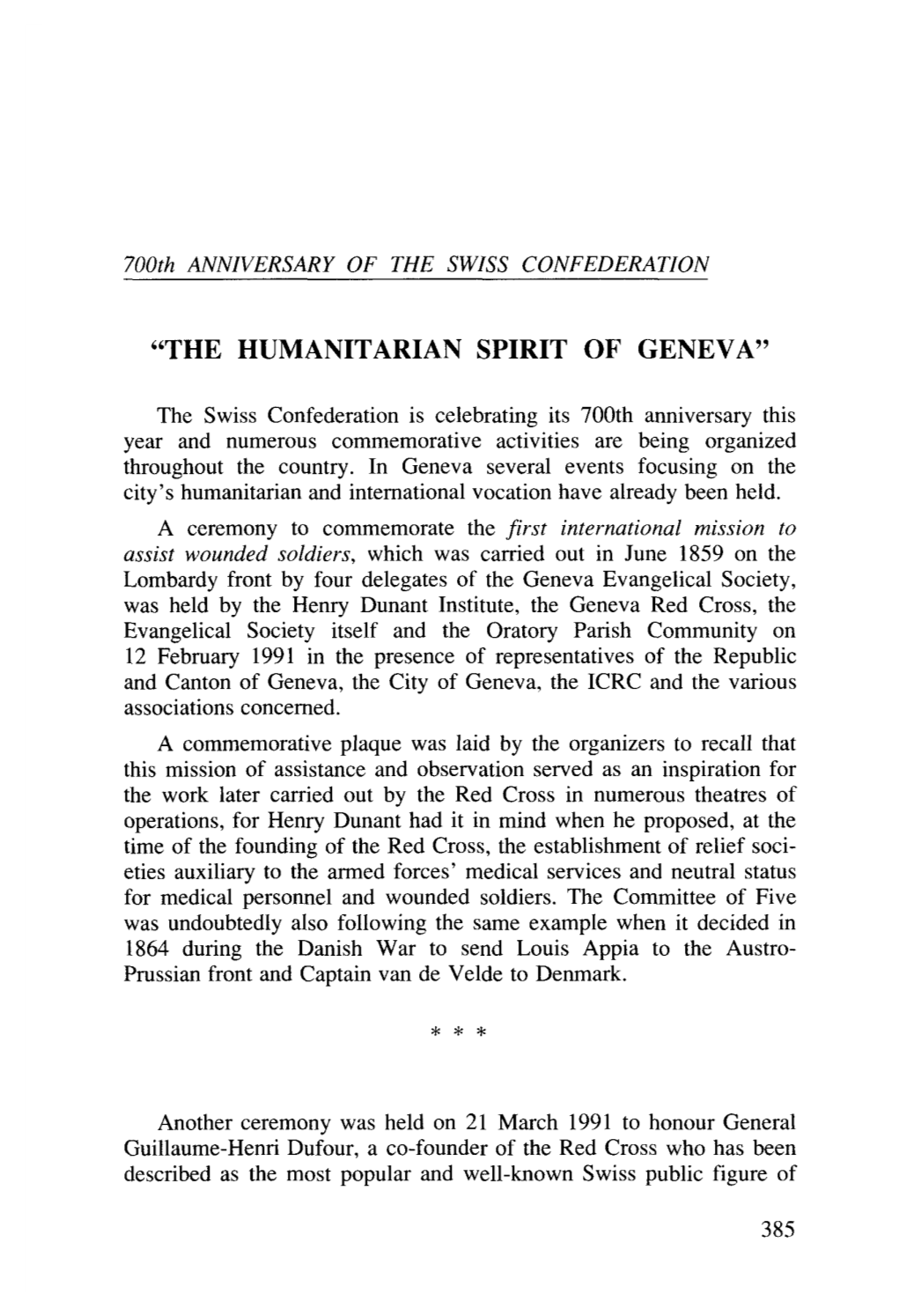 "The Humanitarian Spirit of Geneva"