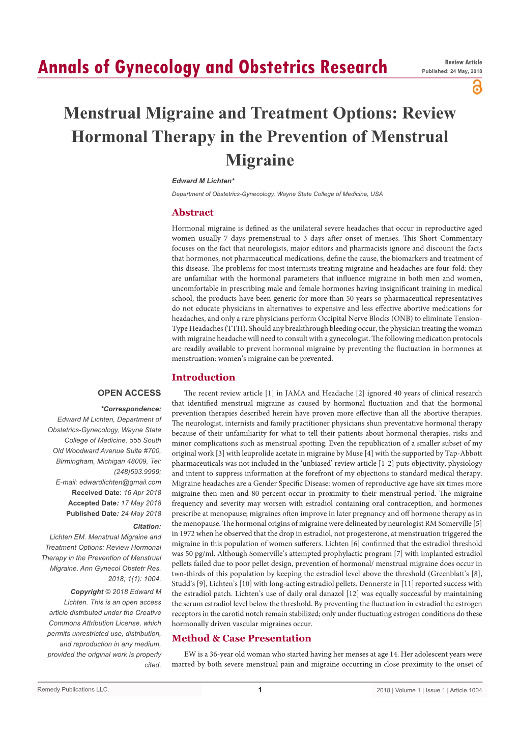 Review Hormonal Therapy in the Prevention of Menstrual Migraine