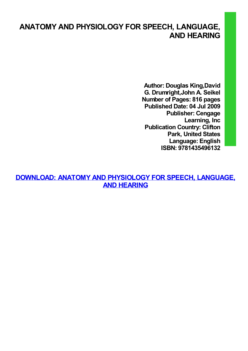 {TEXTBOOK} Anatomy and Physiology for Speech, Language
