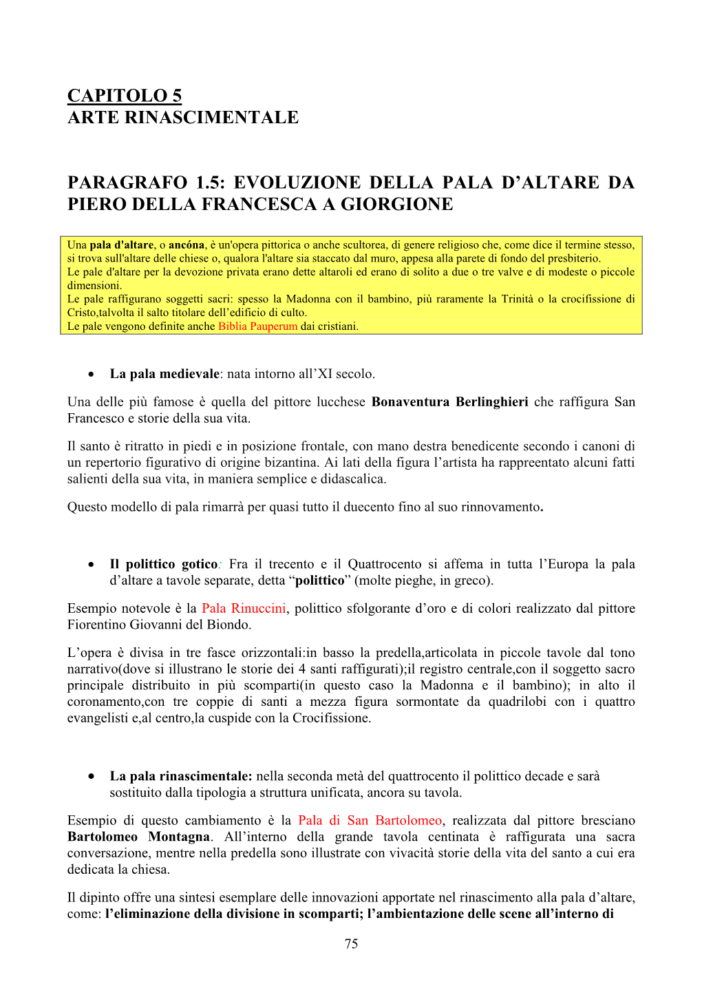 Capitolo 5 Arte Rinascimentale Paragrafo 1.5: Evoluzione Della Pala D'altare Da Piero Della Francesca a Giorgione