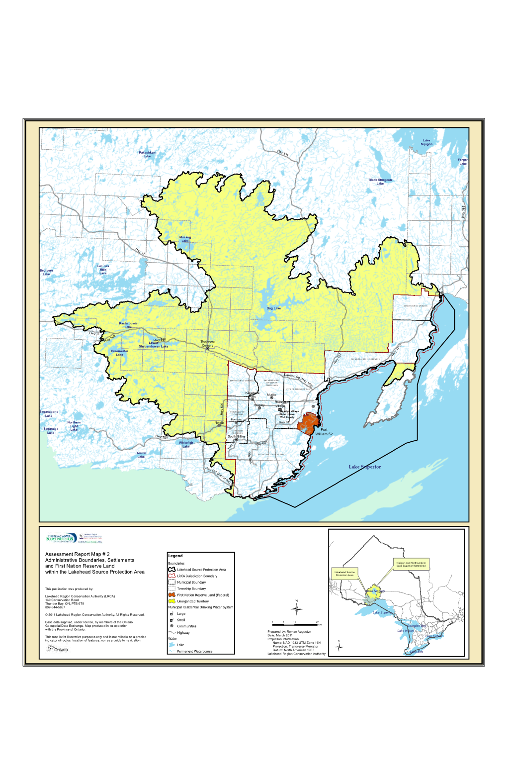 Lake Superior Assessment Report Map # 2 Administrative Boundaries, Settlements and First Nation Reserve Land Within the Lakehead