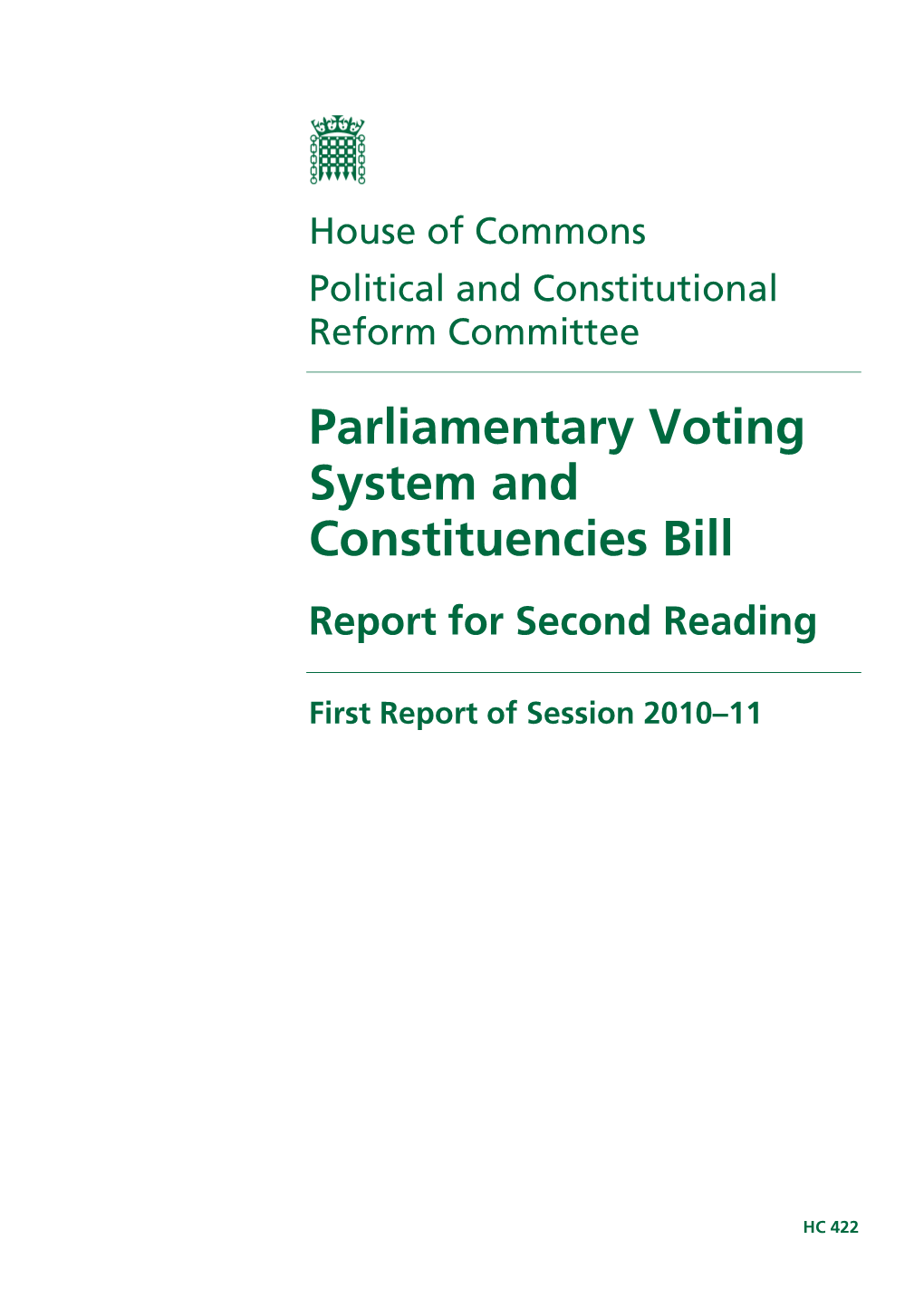 Parliamentary Voting System and Constituencies Bill Report for Second Reading