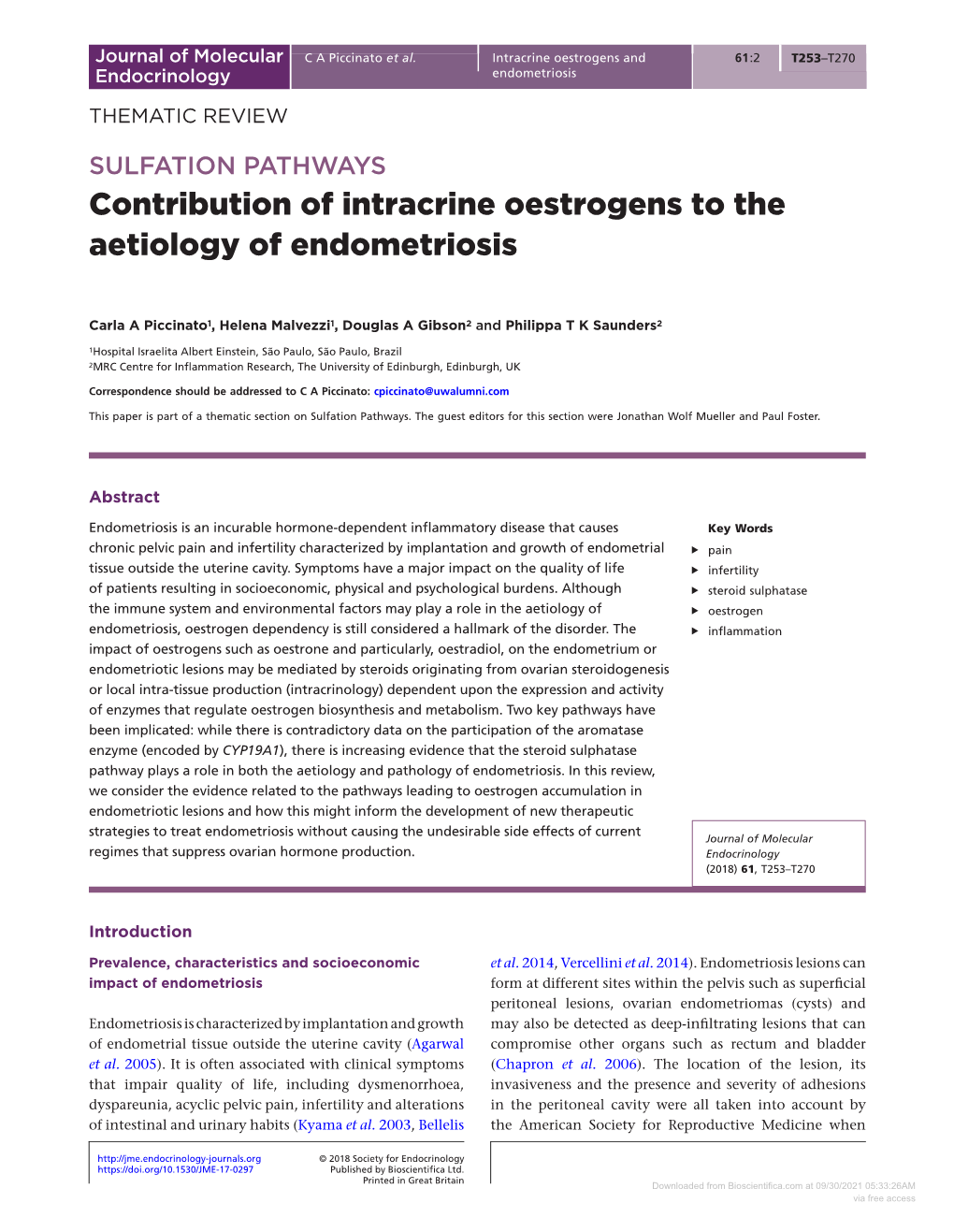 Contribution of Intracrine Oestrogens to the Aetiology of Endometriosis