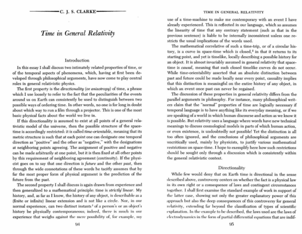 Time in General Relativity Previous Sentence) Is Liable to Be Internally Inconsistent Unless One Re· Stricts the Usual Implications of the Words Used