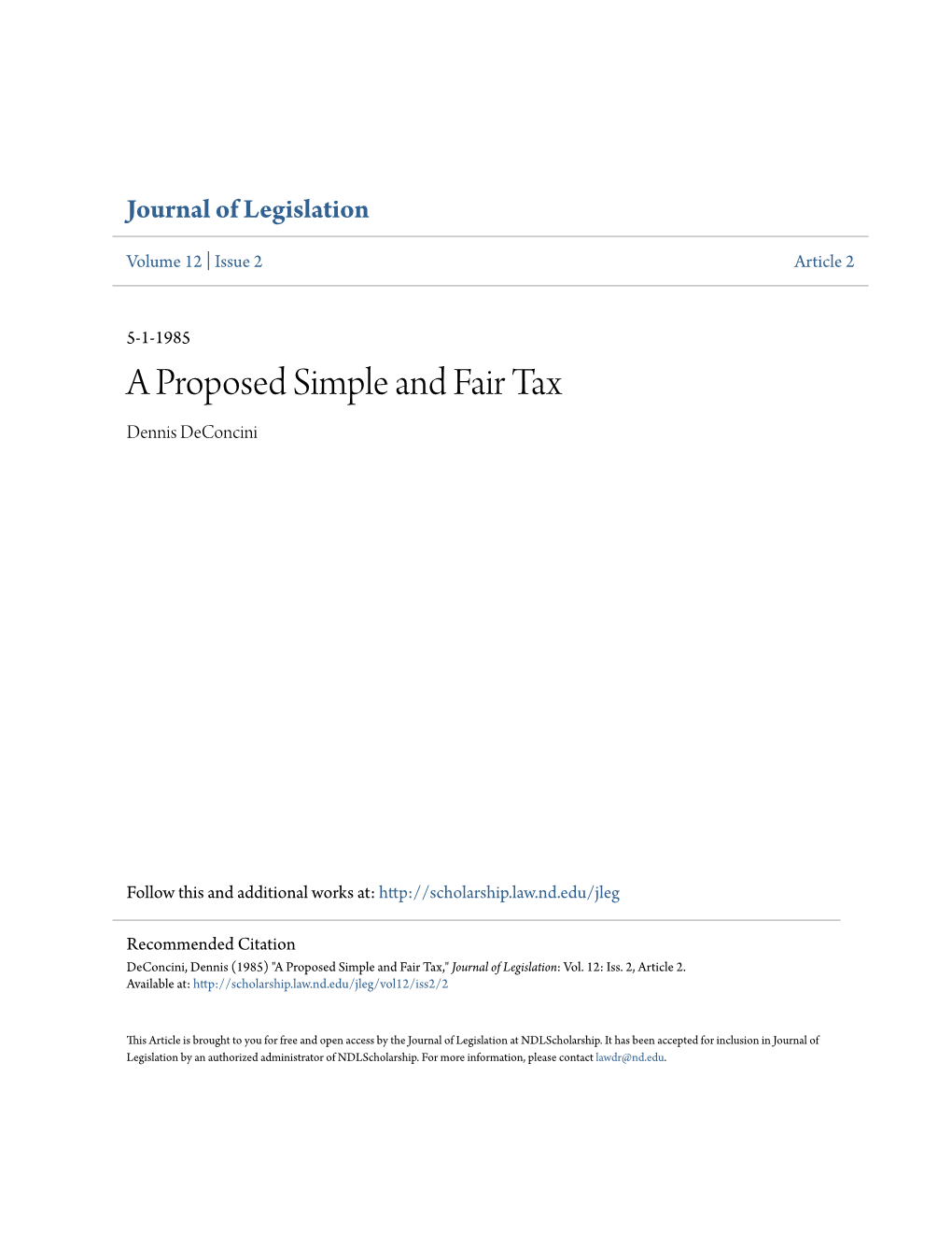 A Proposed Simple and Fair Tax Dennis Deconcini