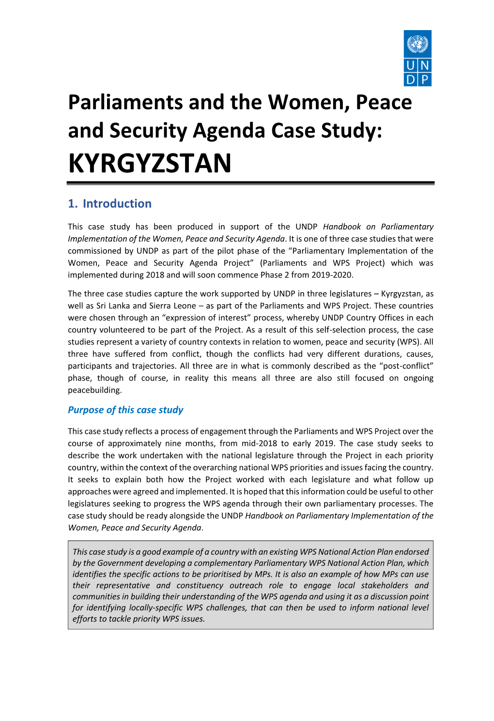 Parliaments and the Women, Peace and Security Agenda Case Study: KYRGYZSTAN