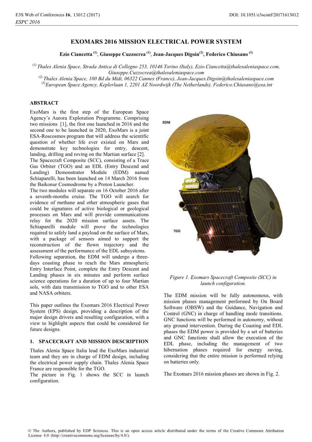 Exomars 2016 Mission Electrical Power System