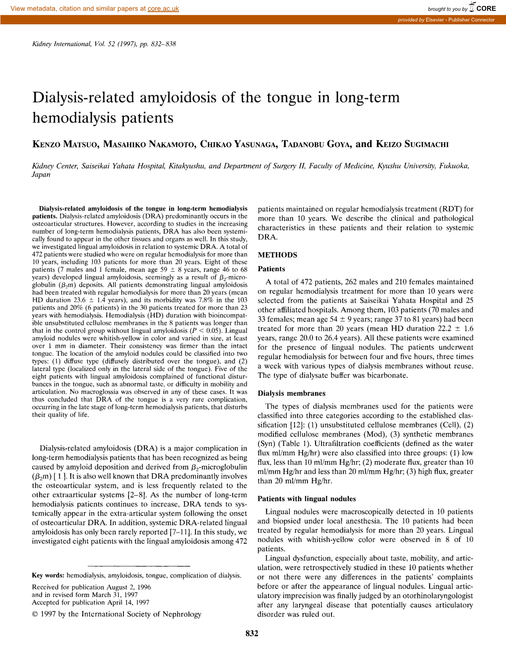 Dialysis-Related Amyloidosis of the Tongue in Long-Term Hemodialysis Patients