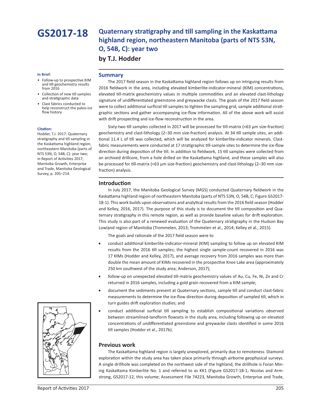 GS2017-18: Quaternary Stratigraphy and Till Sampling in the Kaskattama