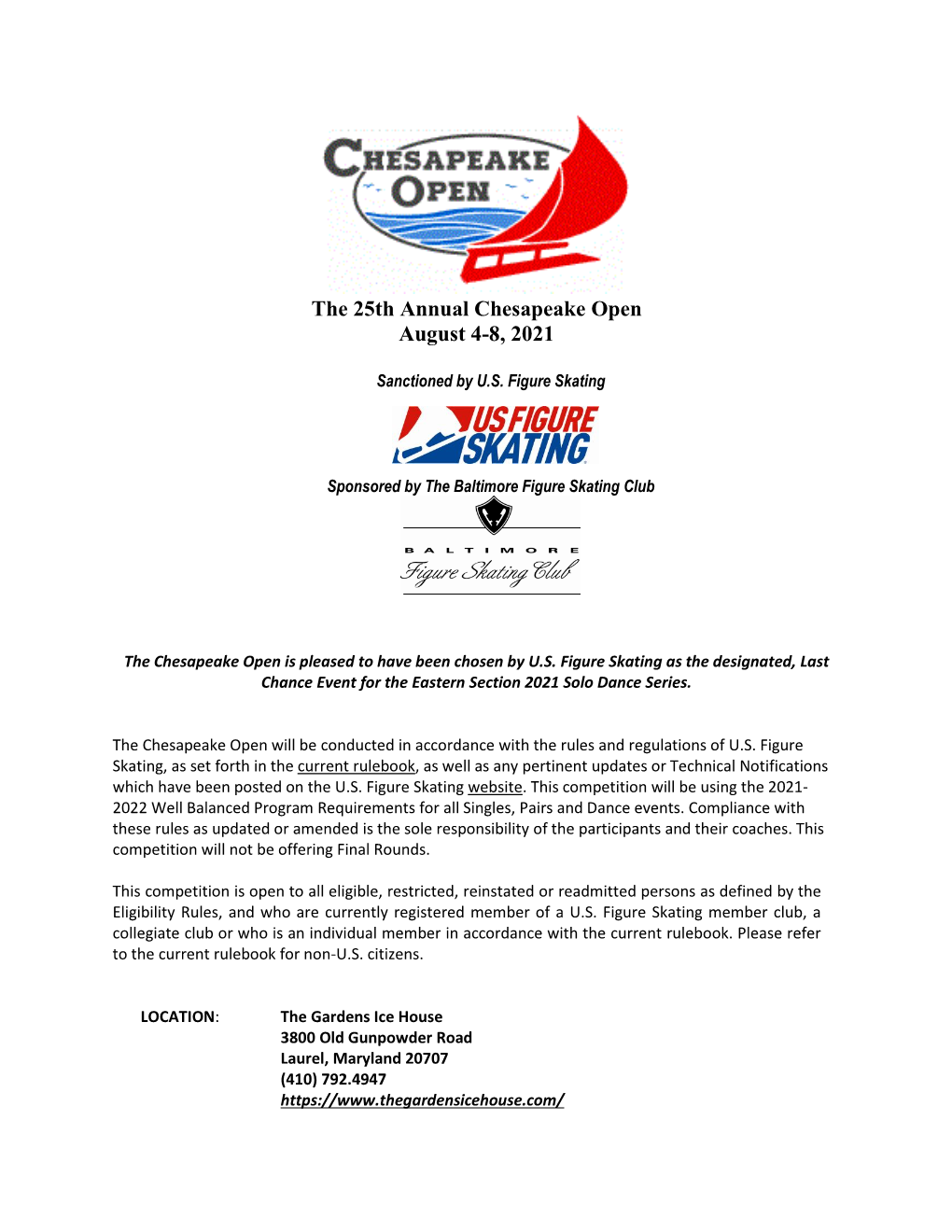 The 25Th Annual Chesapeake Open August 4-8, 2021