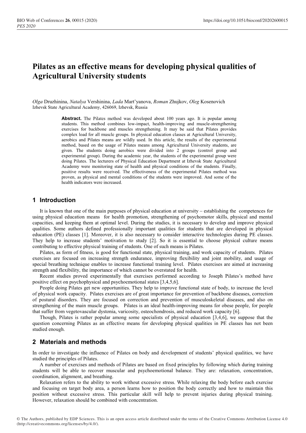 Pilates As an Effective Means for Developing Physical Qualities of Agricultural University Students