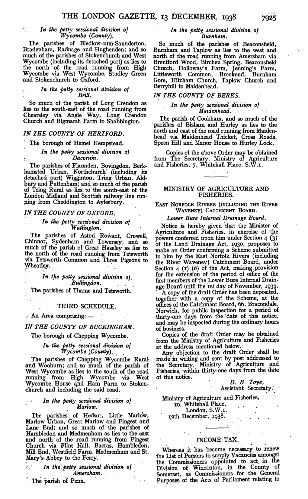 THE LONDON GAZETTE, 13 DECEMBER, 1938 7925 in the Petty Sessional Division of in the Petty Sessional Division.Of Wycombe (County)