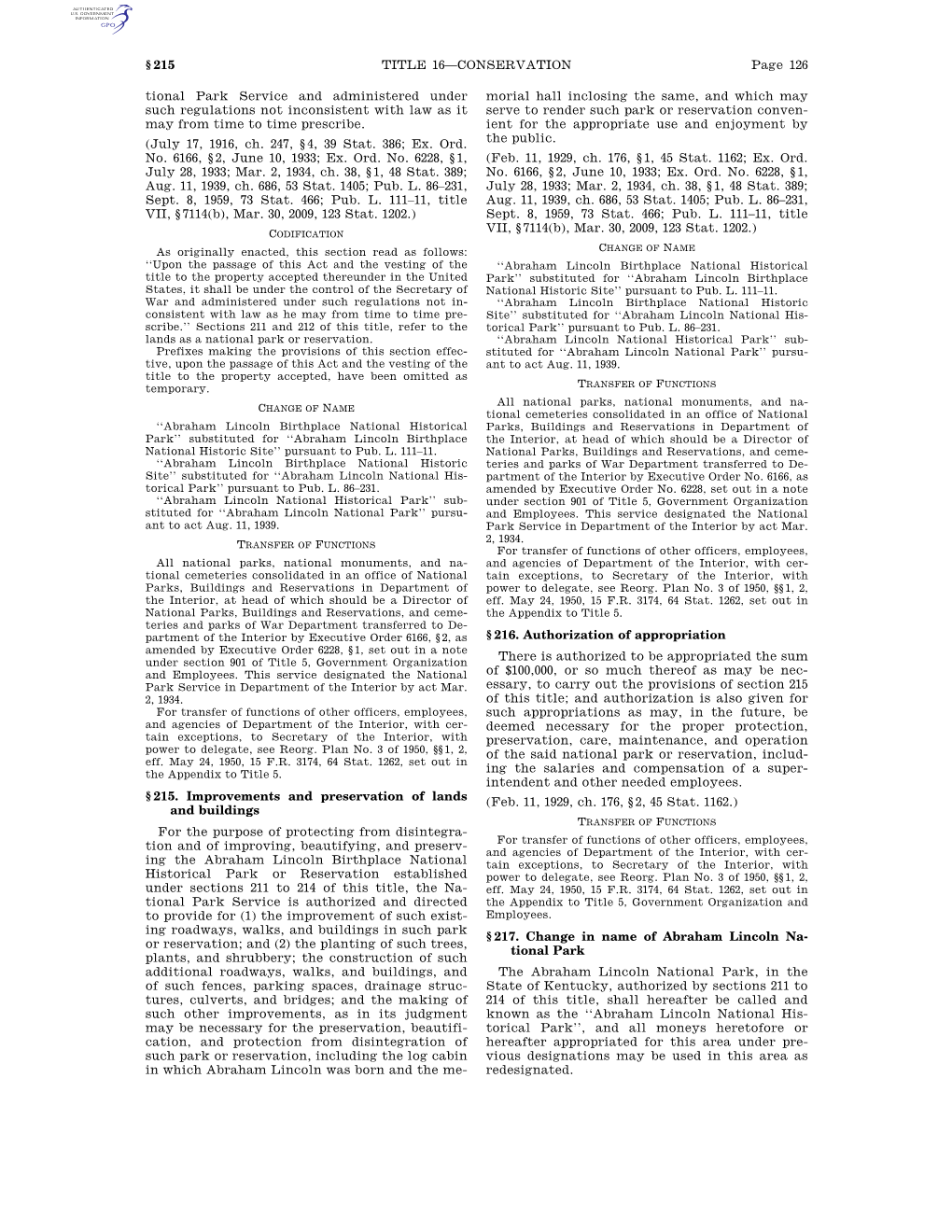 Page 126 TITLE 16—CONSERVATION § 215 Tional