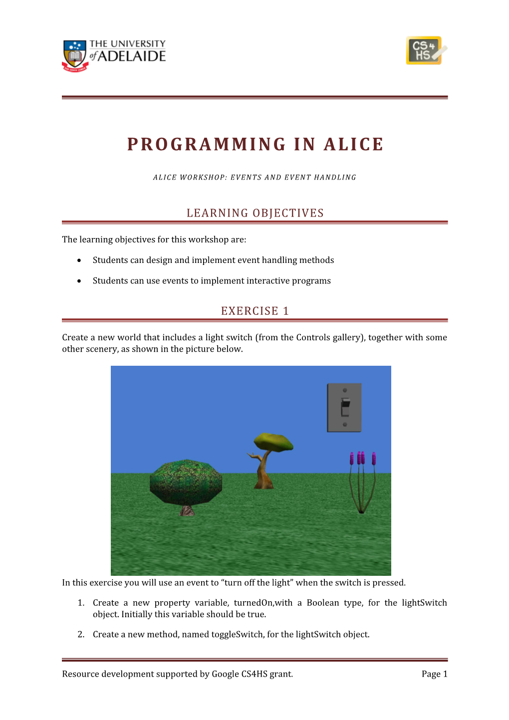 Programming in Alice