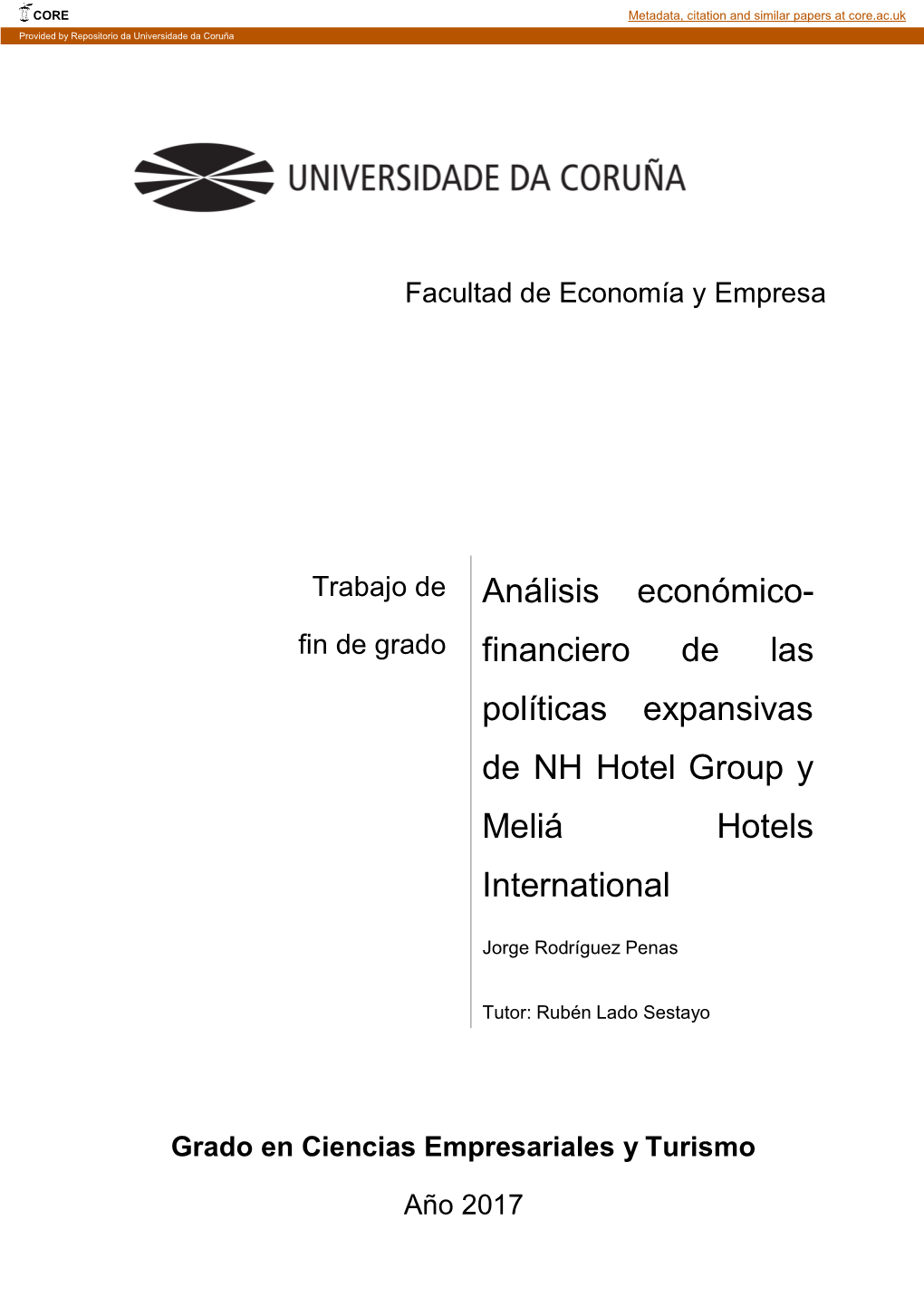 Análisis Económico-Financiero De Las Políticas Expansivas De NH Hotel Group Y Meliá Hotels International