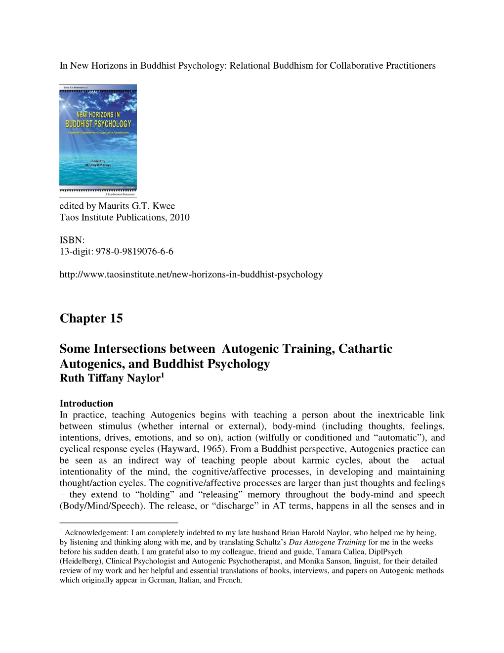 Chapter 15 Some Intersections Between Autogenic Training