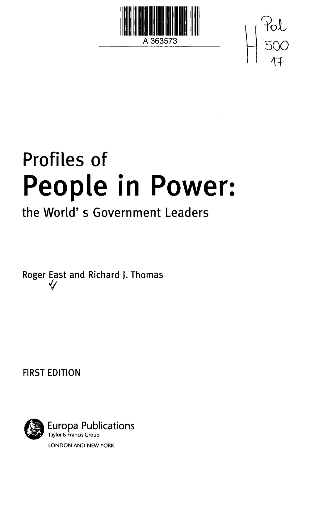 Profiles of People in Power; the World' S Government Leaders