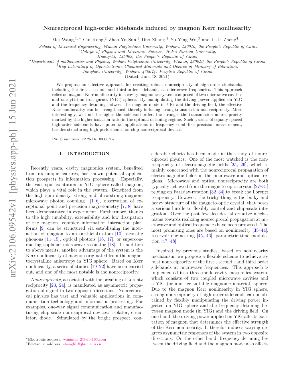 Arxiv:2106.09542V1 [Physics.App-Ph] 15 Jun 2021 Irwv Htnculn [ from Magnon- Beneﬁted Ultra-Strong Coupling and System