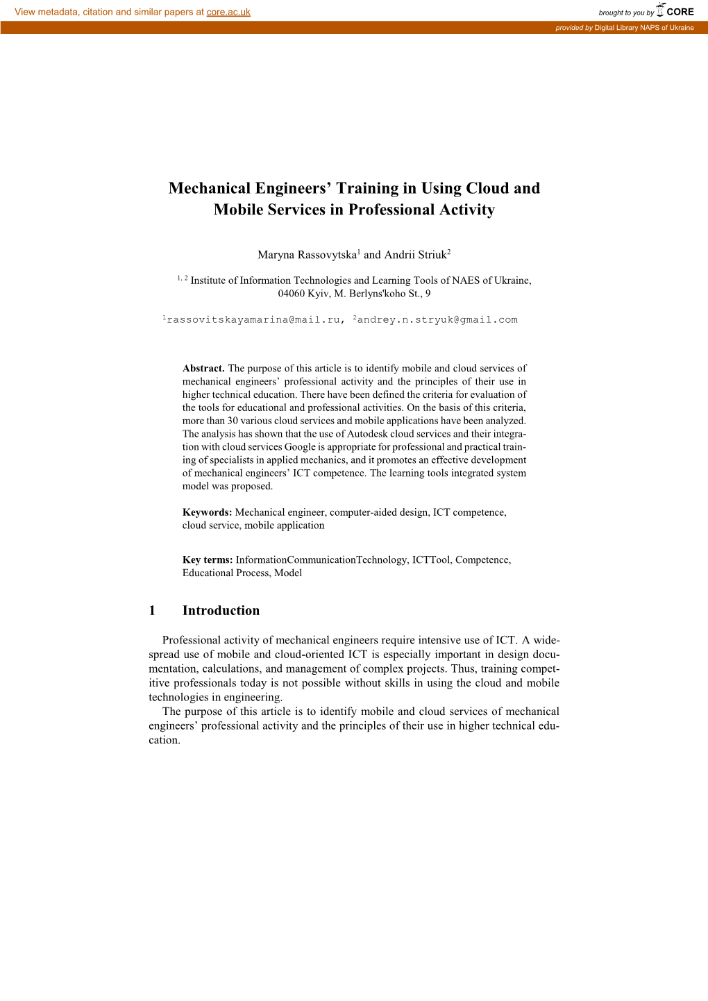 Mechanical Engineers' Training in Using Cloud and Mobile Services In