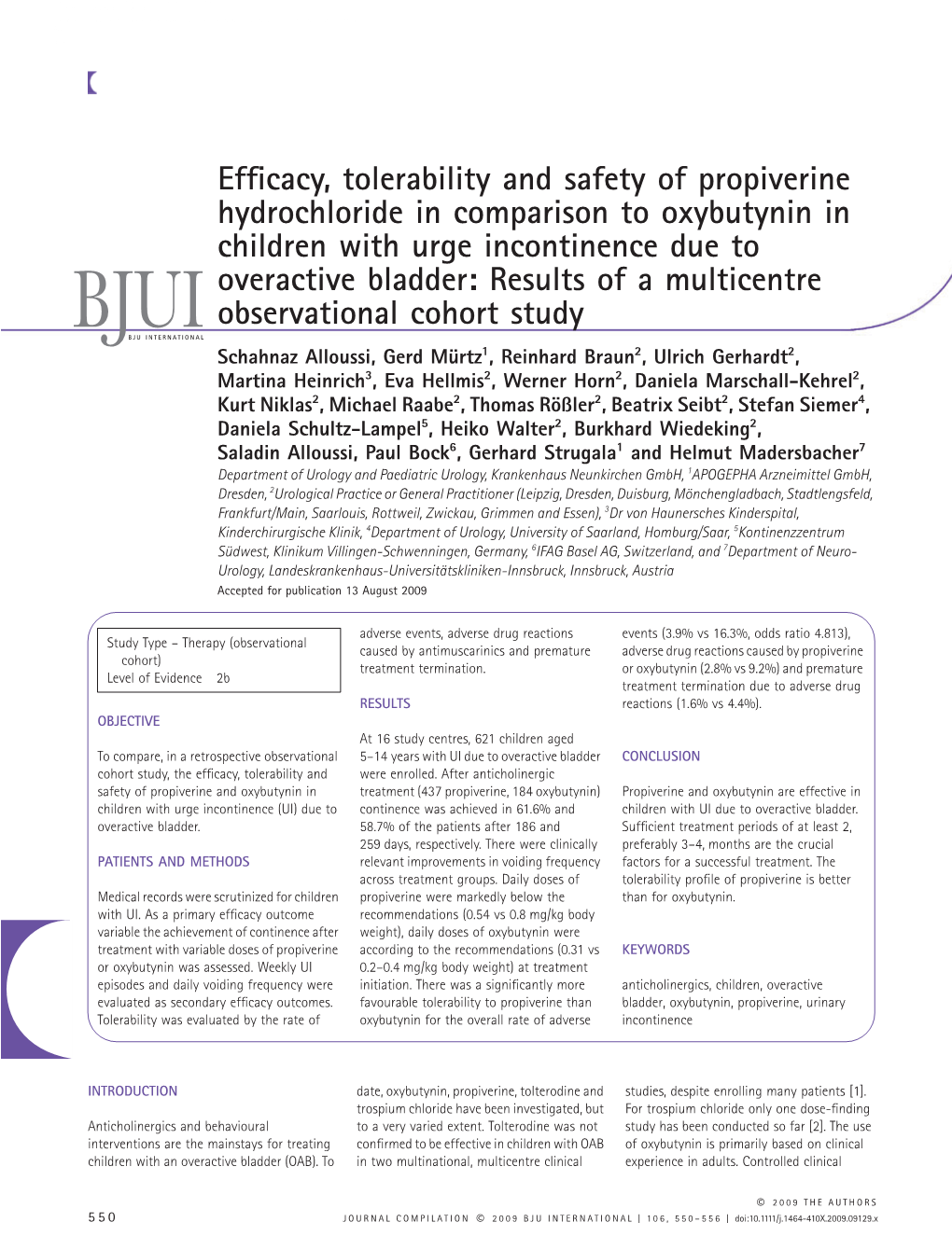 Efficacy, Tolerability and Safety of Propiverine Hydrochloride In