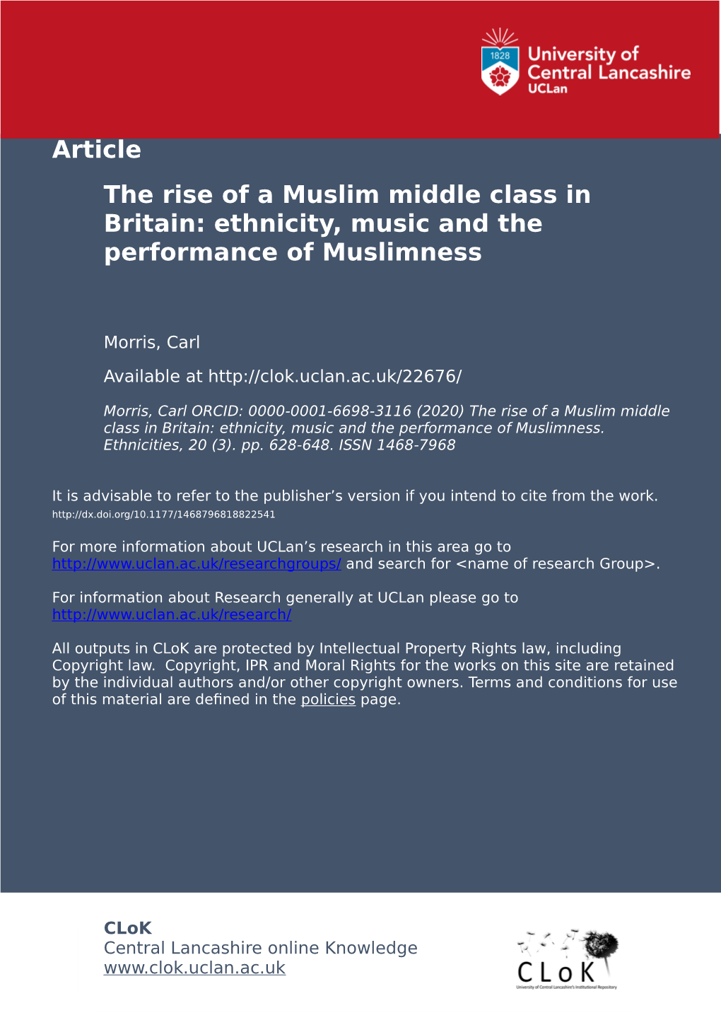 Article the Rise of a Muslim Middle Class in Britain: Ethnicity, Music and the Performance of Muslimness