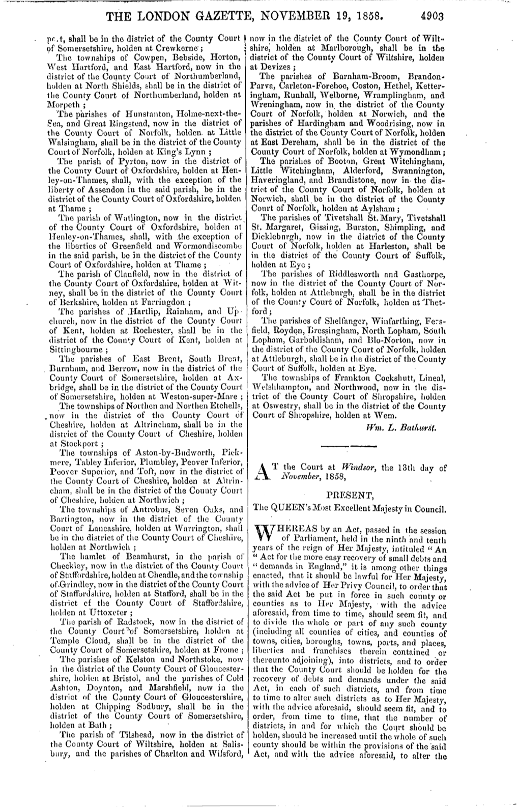 The London Oazette, November 19, 1858. 4903