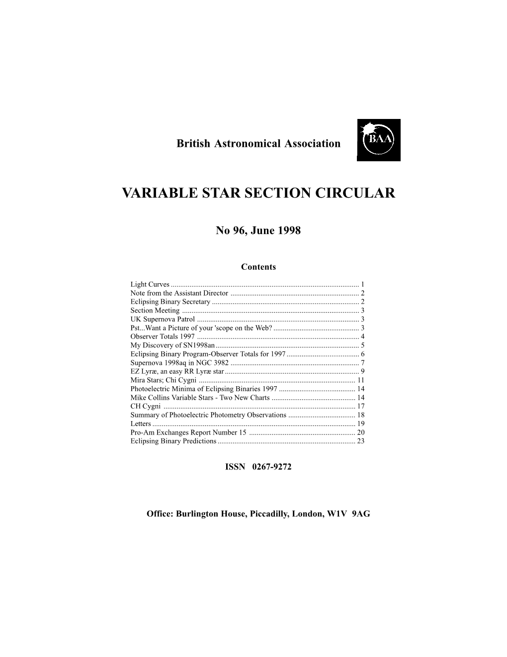 Variable Star Section Circular