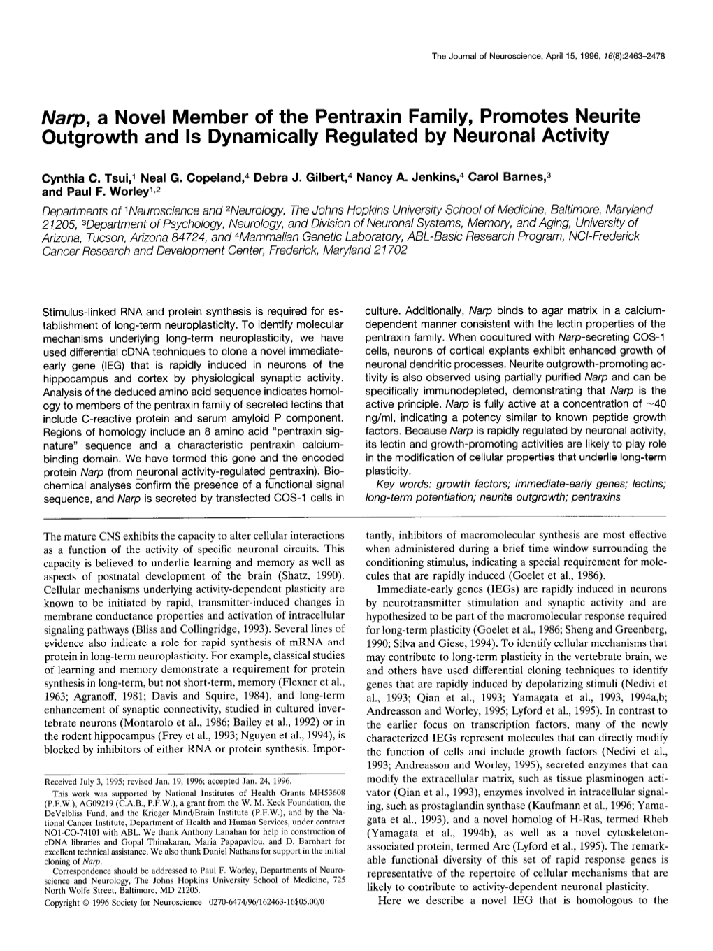 Nap, a Novel Member of the Pentraxin Family, Promotes Neurite Outgrowth and Is Dynamically Regulated by Neuronal Activity