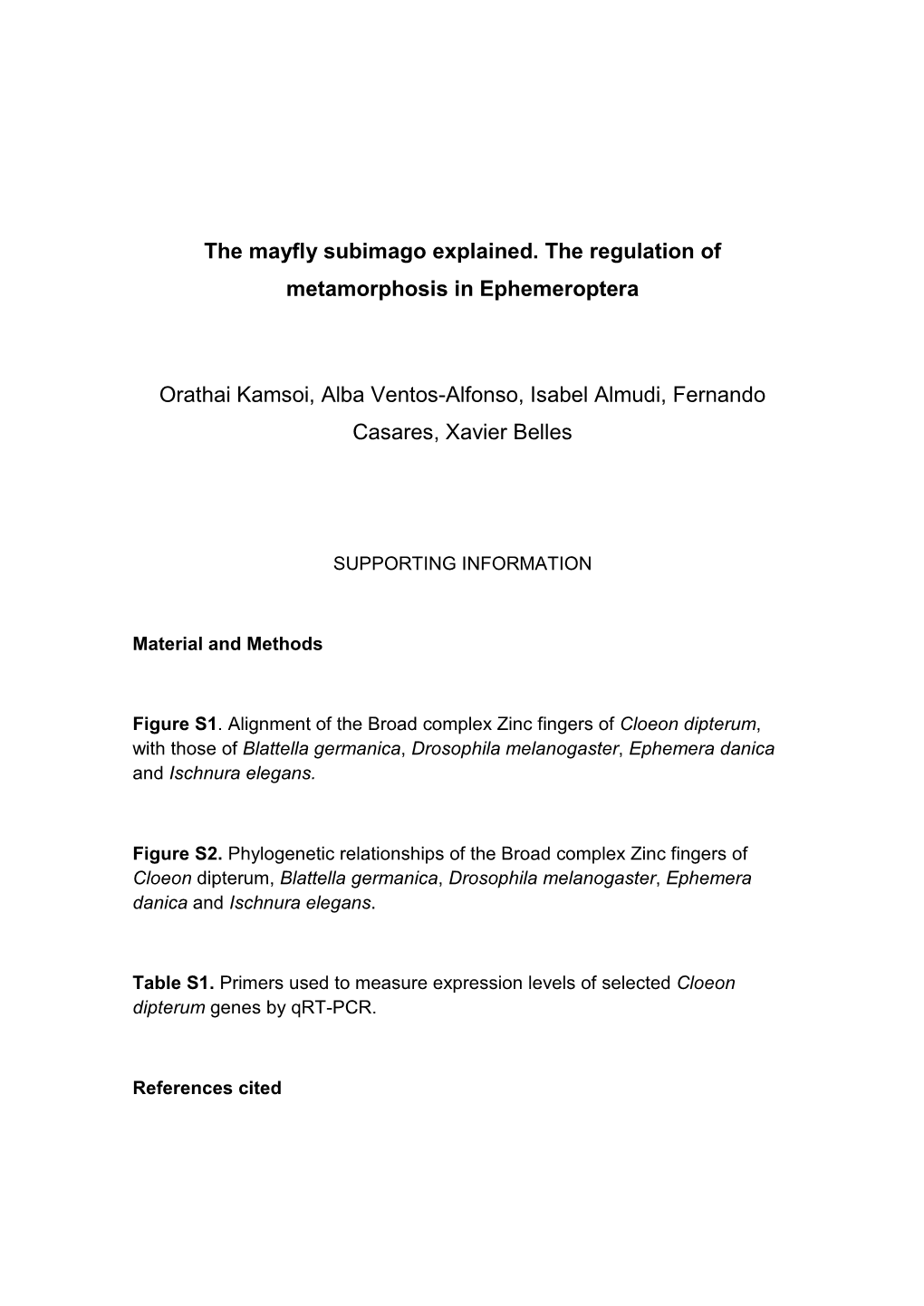The Mayfly Subimago Explained. the Regulation of Metamorphosis in Ephemeroptera