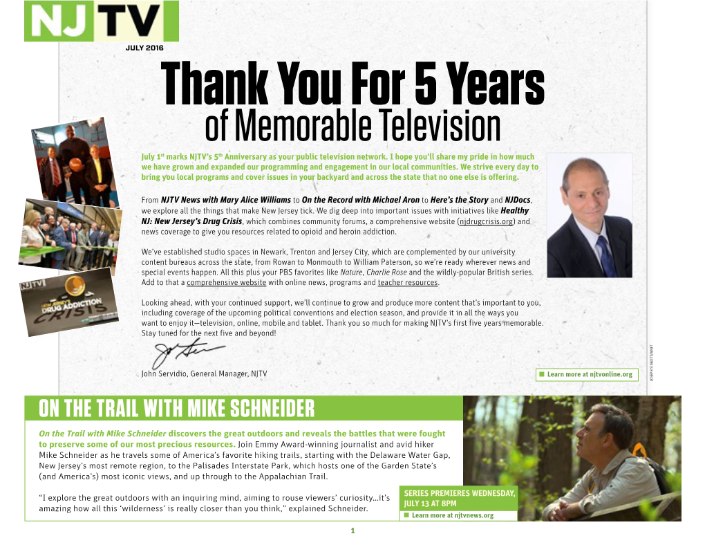 Of Memorable Television July 1St Marks NJTV’S 5Th Anniversary As Your Public Television Network