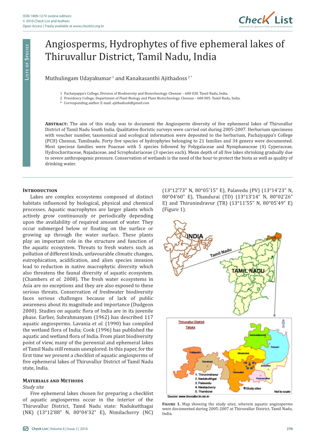 Check List and Authors Chec List Open Access | Freely Available at Journal of Species Lists and Distribution Pecies S