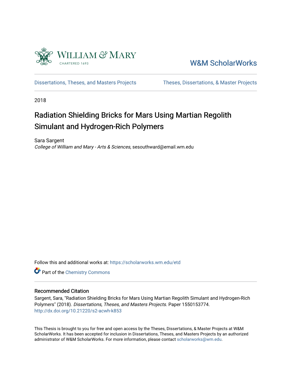 Radiation Shielding Bricks for Mars Using Martian Regolith Simulant and Hydrogen-Rich Polymers