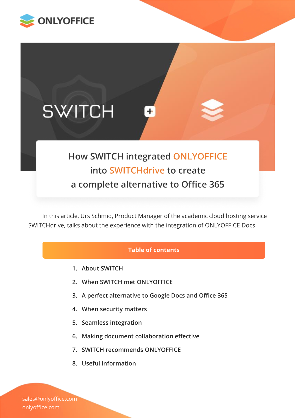 How SWITCH Integrated ONLYOFFICE Into Switchdrive to Create a Complete Alternative to Office 365