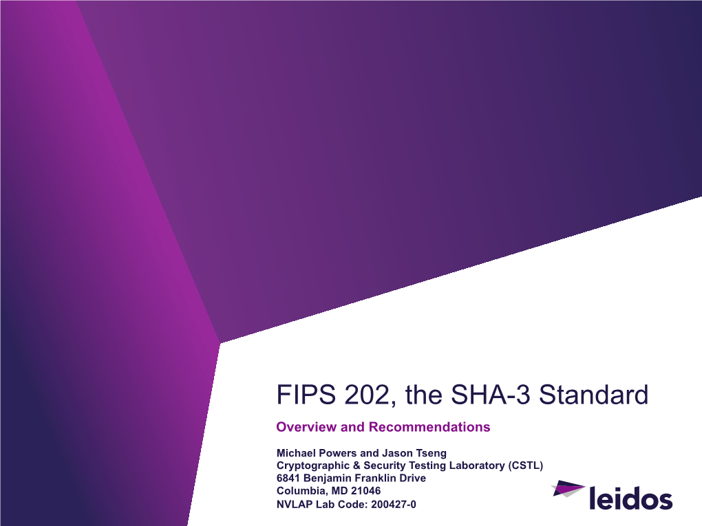 FIPS 202, the SHA-3 Standard Overview and Recommendations