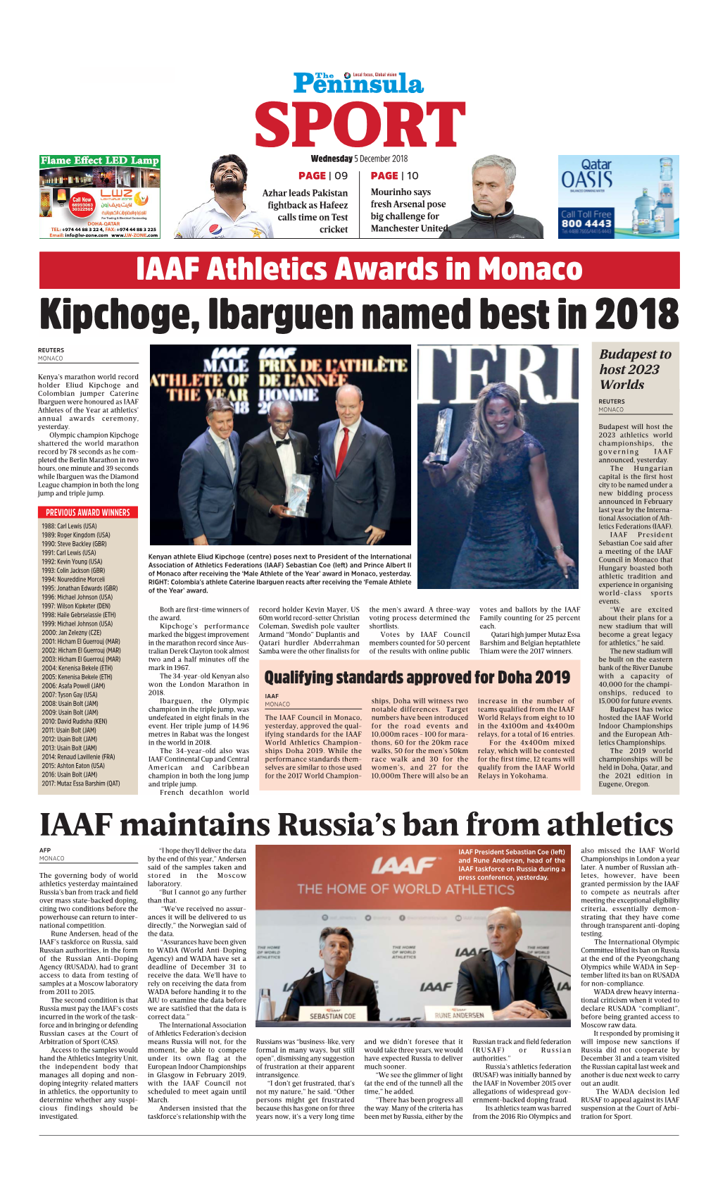 Kipchoge, Ibarguen Named Best in 2018