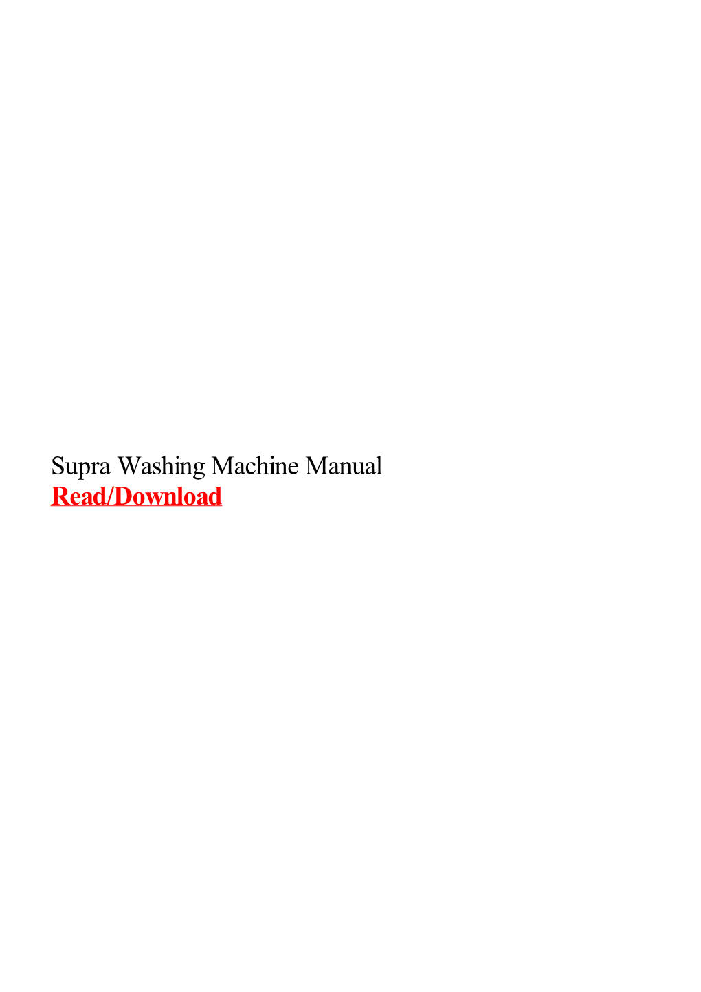 Supra Washing Machine Manual