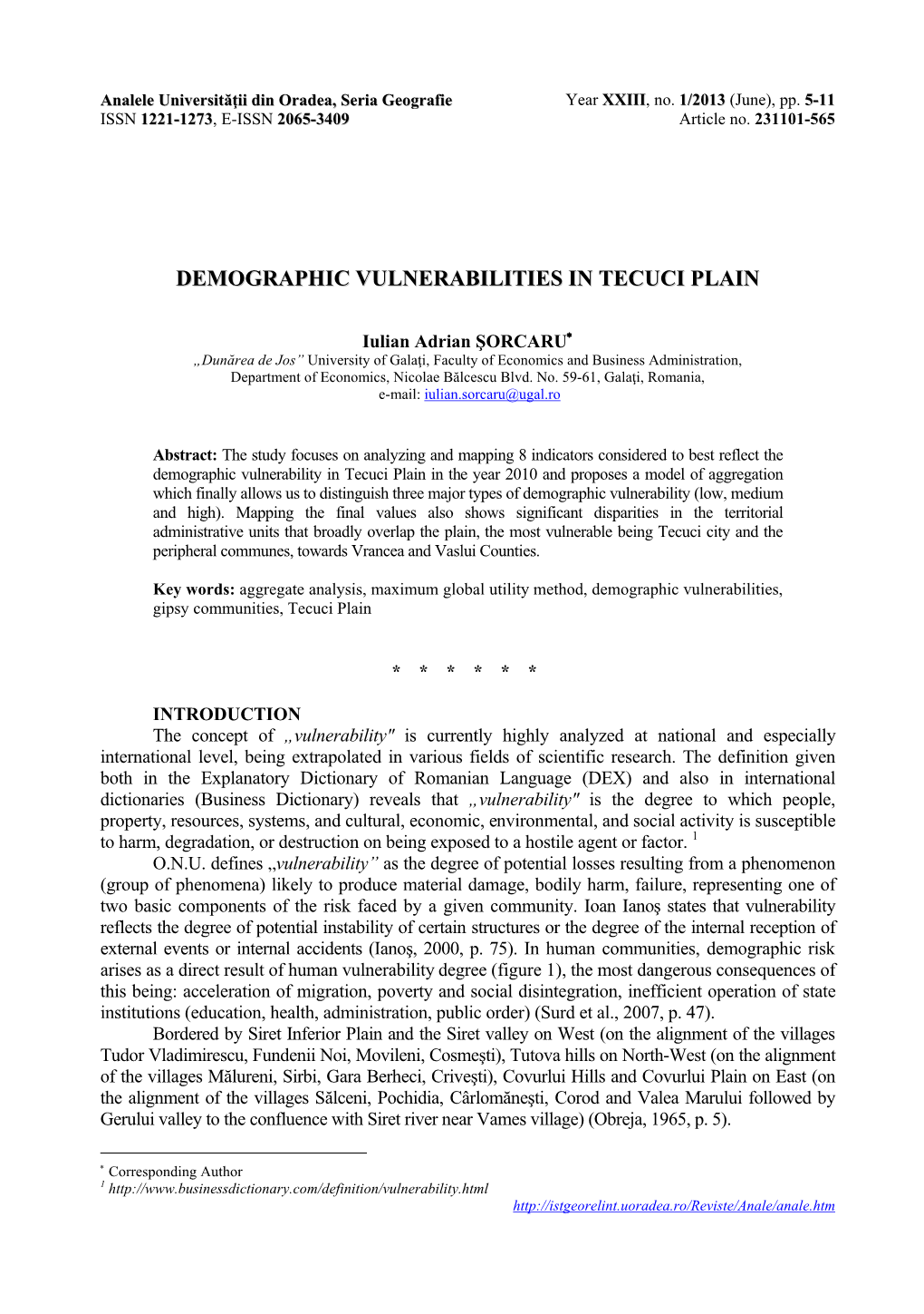 Demographic Vulnerabilities in Tecuci Plain