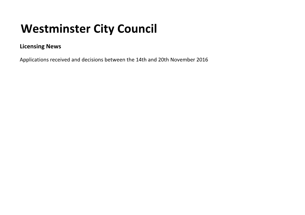 Westminster City Council Licensing News