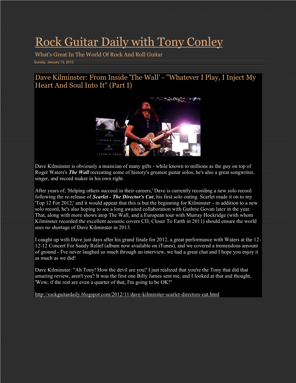 Rock Guitar Daily with Tony Conley What's Great in the World of Rock and Roll Guitar Sunday, January 13, 2013