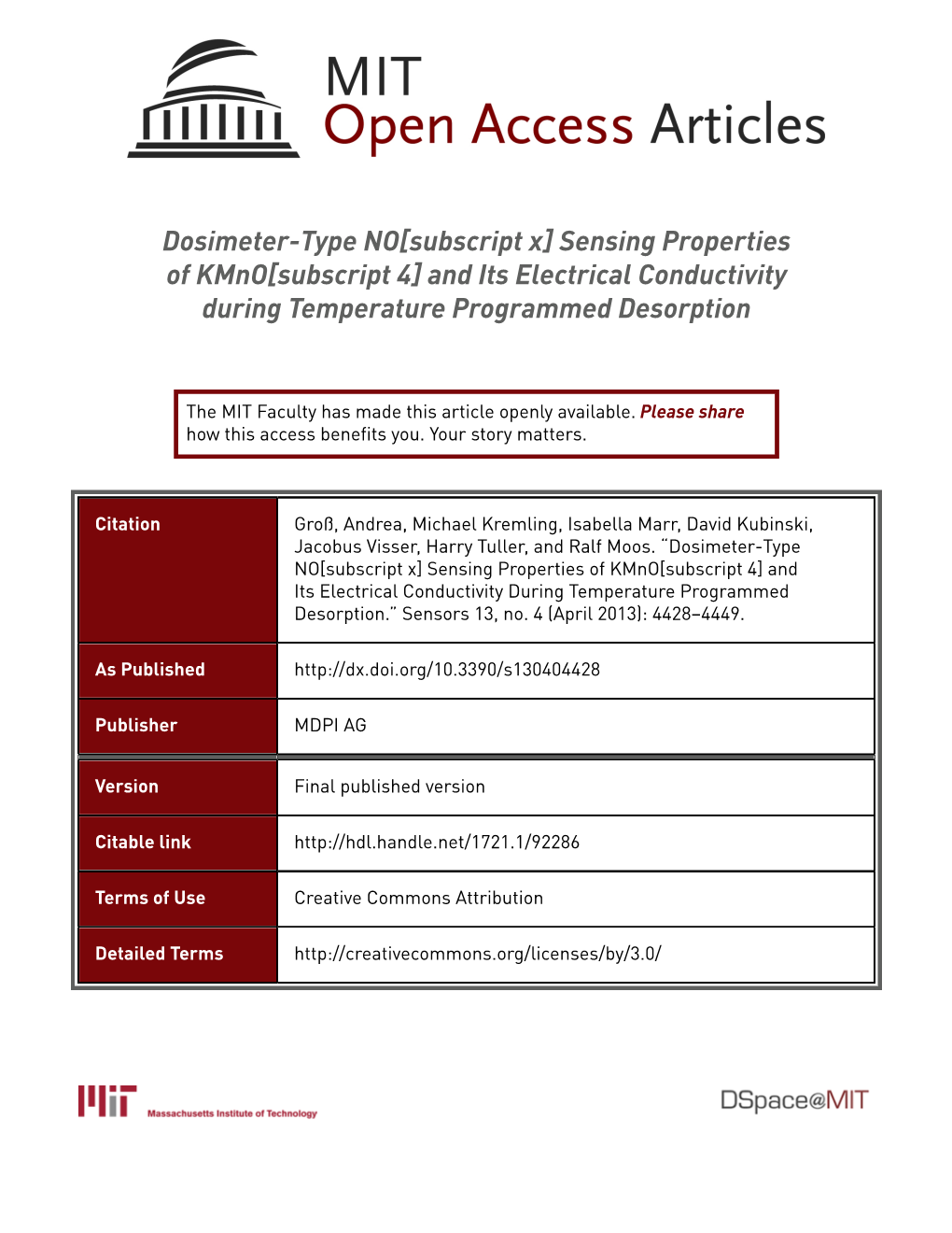 Dosimeter-Type Nox Sensing Properties of Kmno4 and Its Electrical Conductivity During Temperature Programmed Desorption