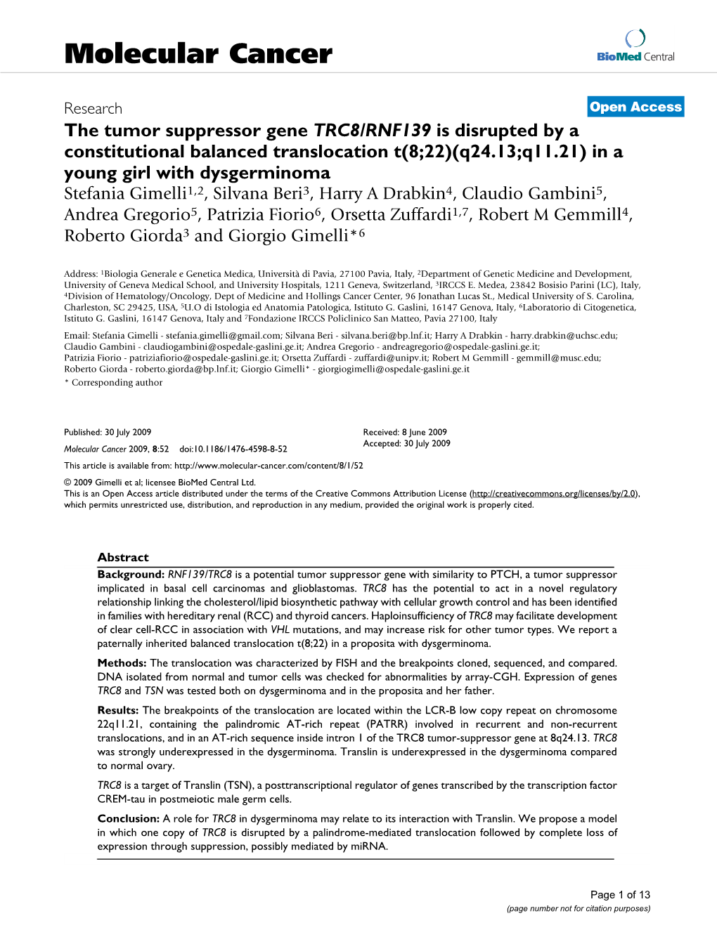 Molecular Cancer Biomed Central