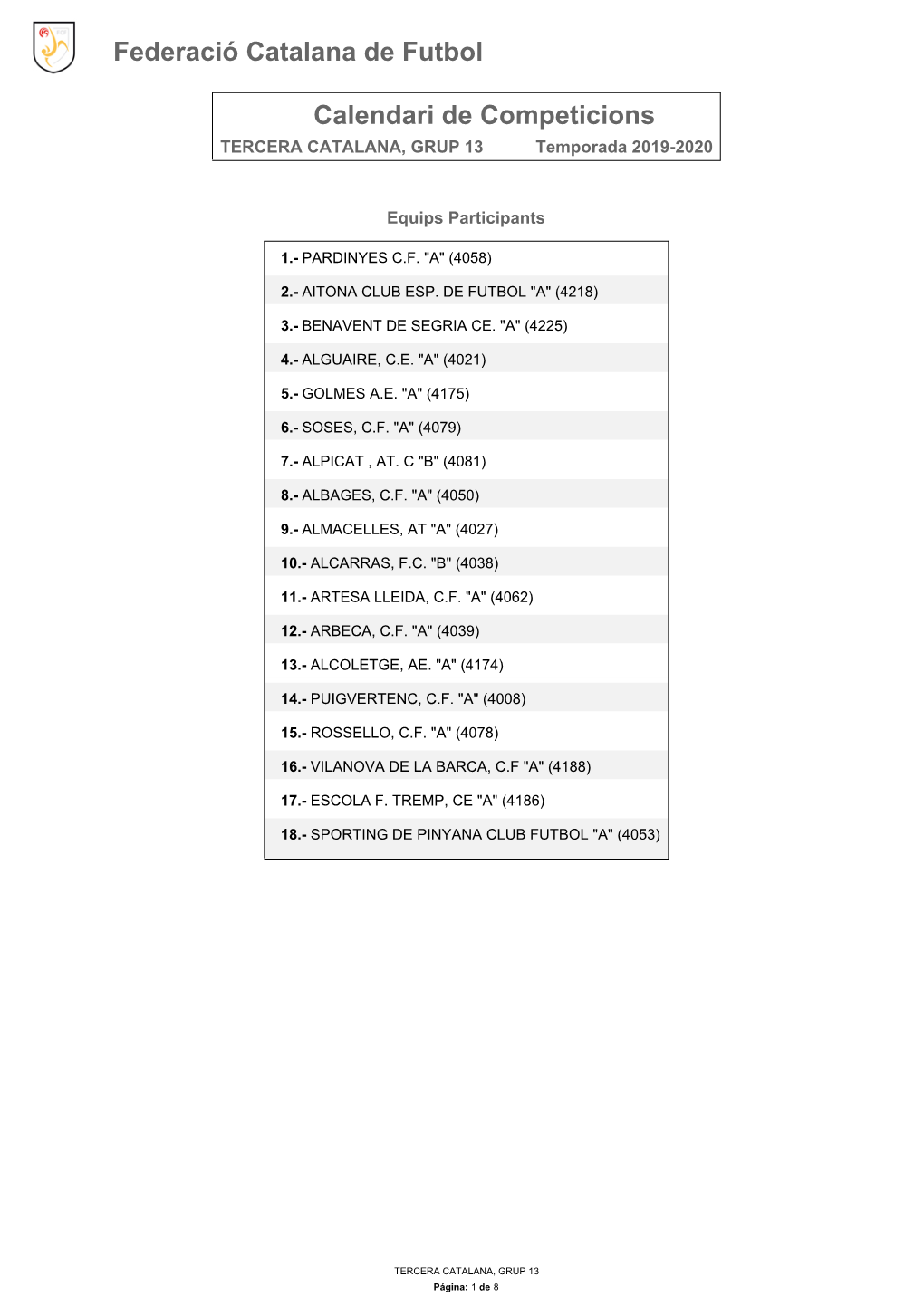 Calendari De Competició