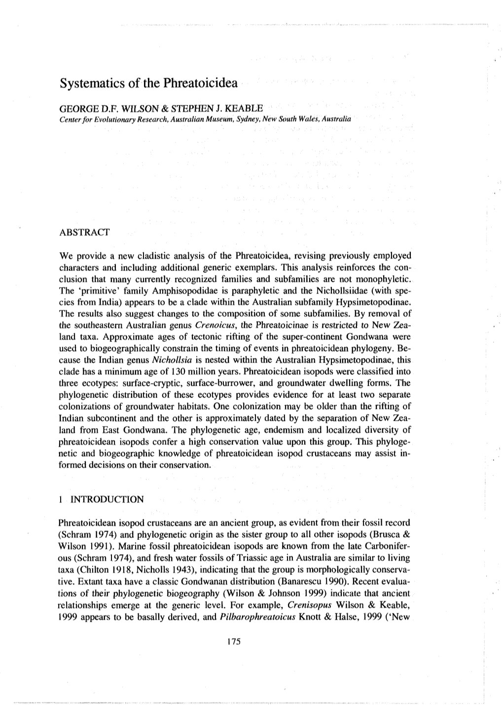 Systematics of the Phreatoicidea