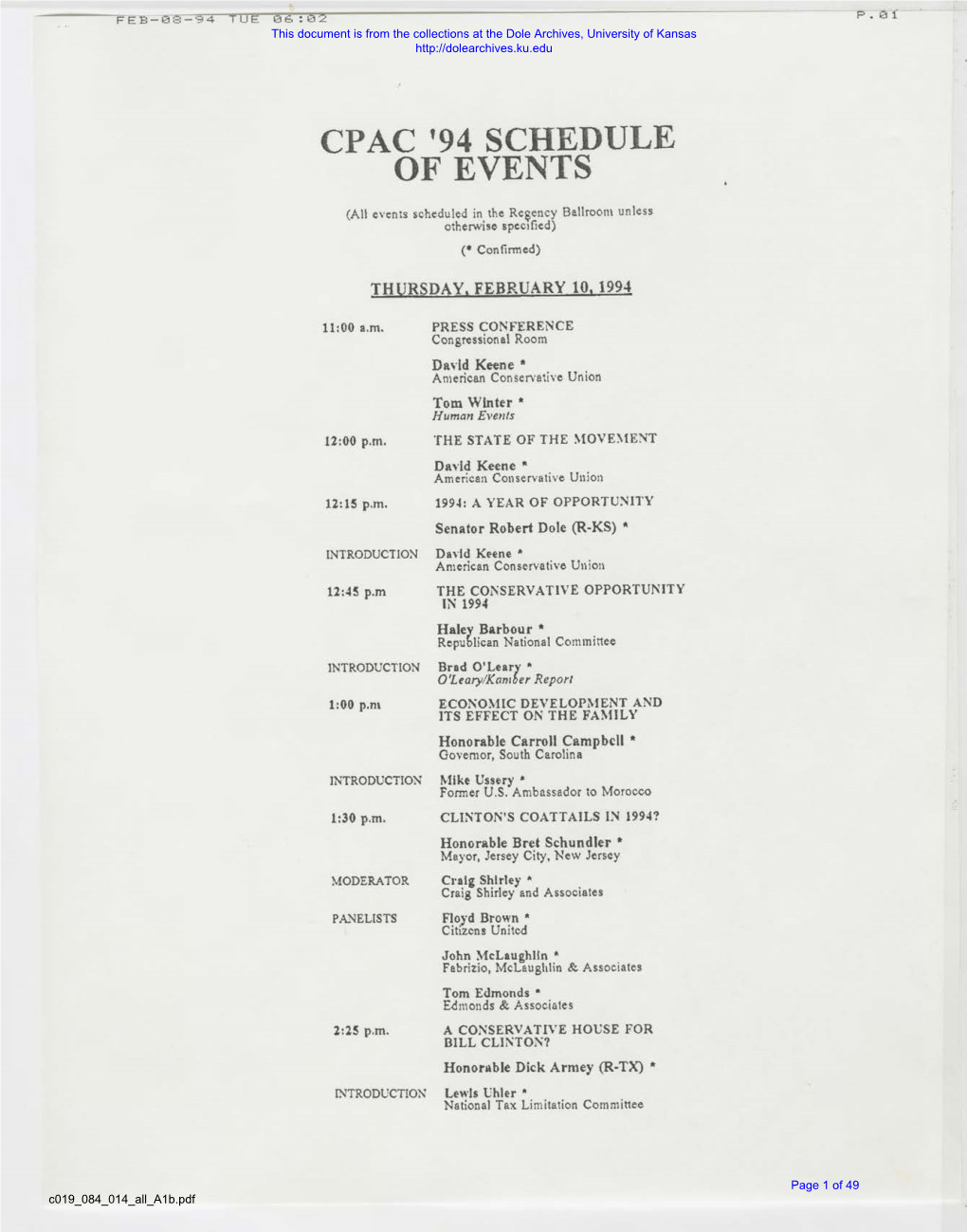 Cp Ac '94 Schedule of Events