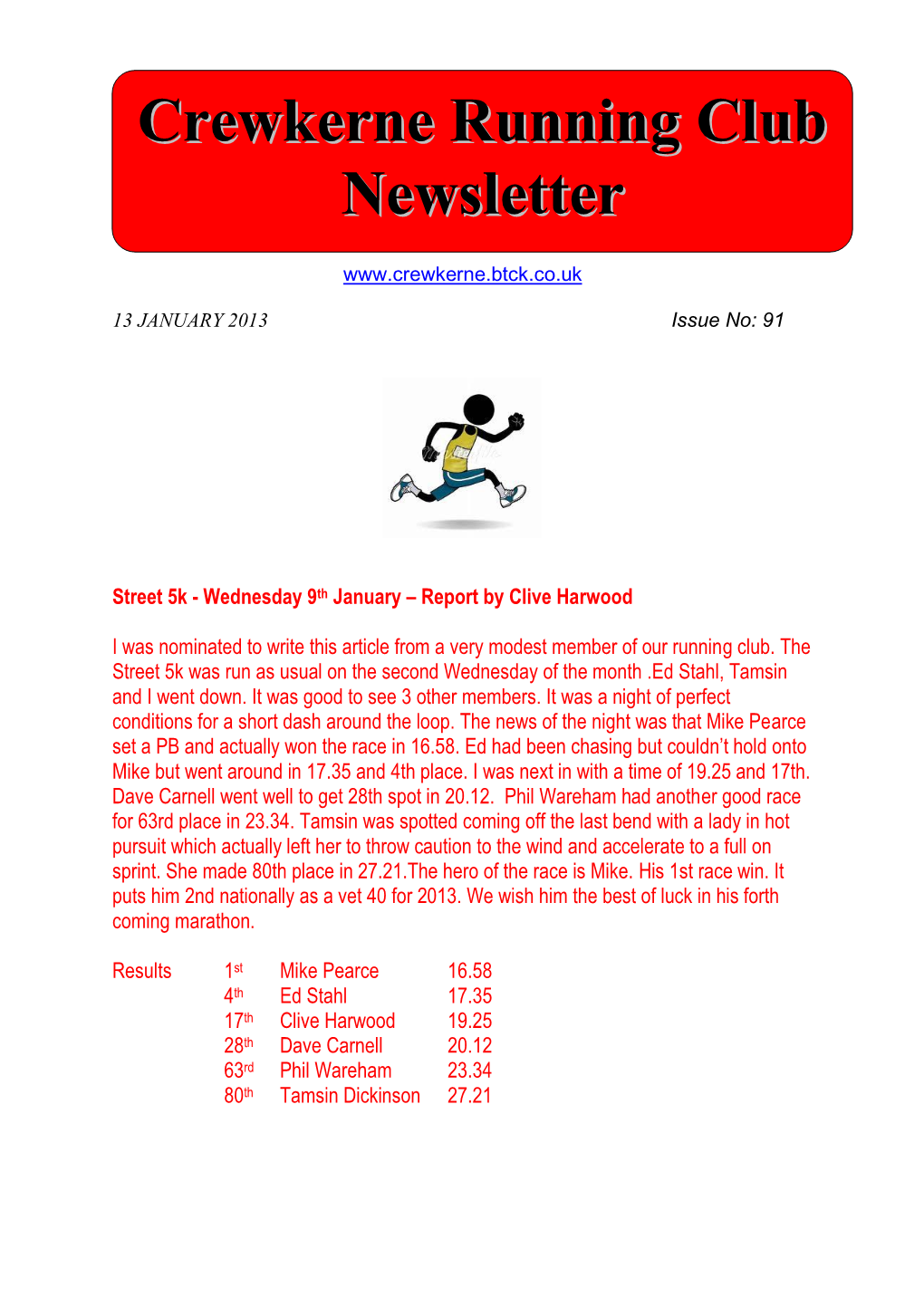 Crewkerne Running Club Newsletter