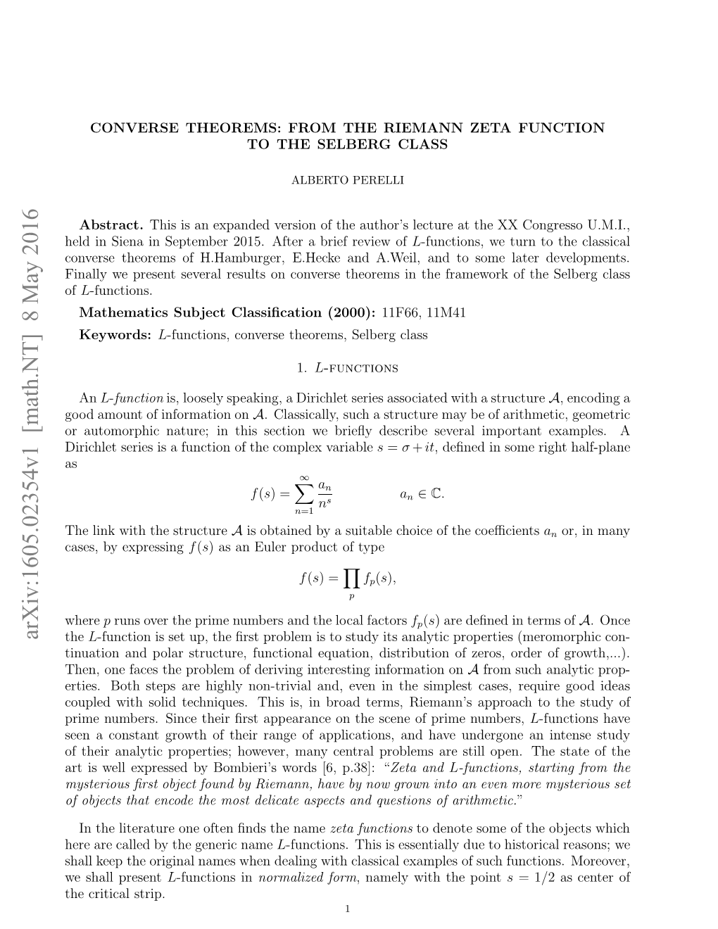 Arxiv:1605.02354V1 [Math.NT]