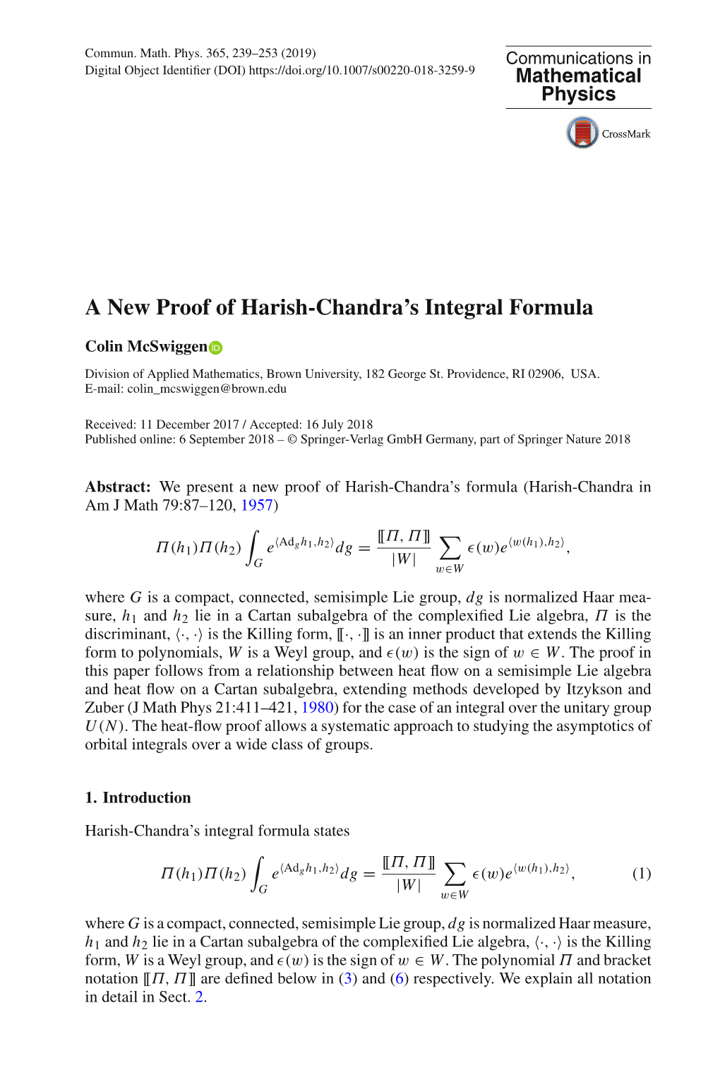 A New Proof of Harish-Chandra's Integral Formula