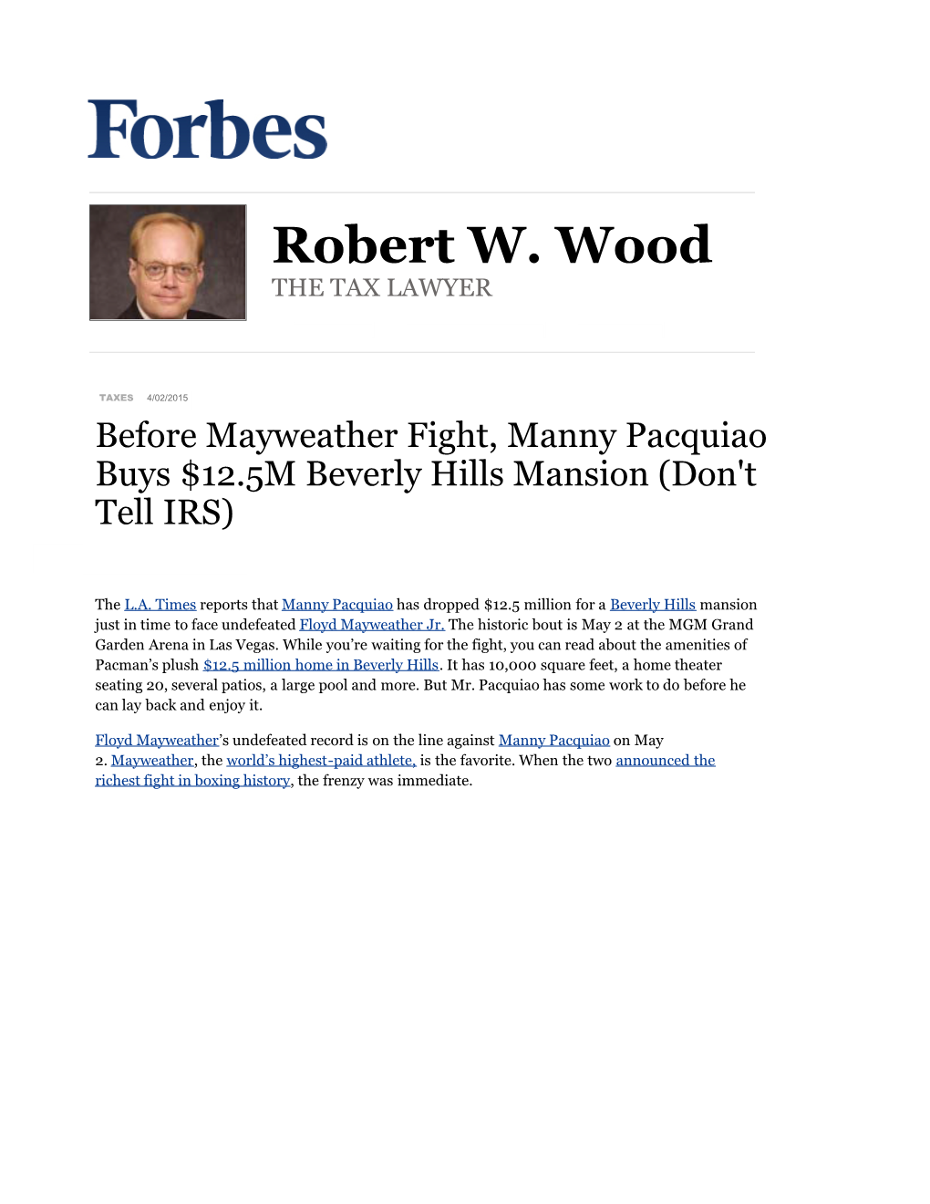 Before Mayweather Fight, Manny Pacquiao Buys $12.5M Beverly Hills Mansion (Don't Tell IRS)