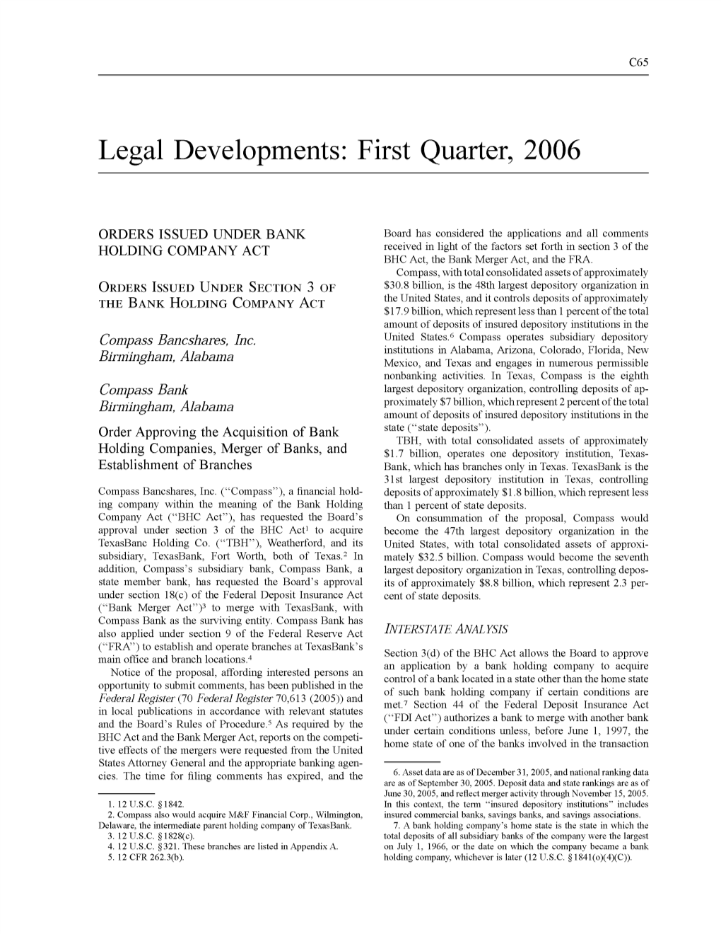 Legal Developments: First Quarter, 2006